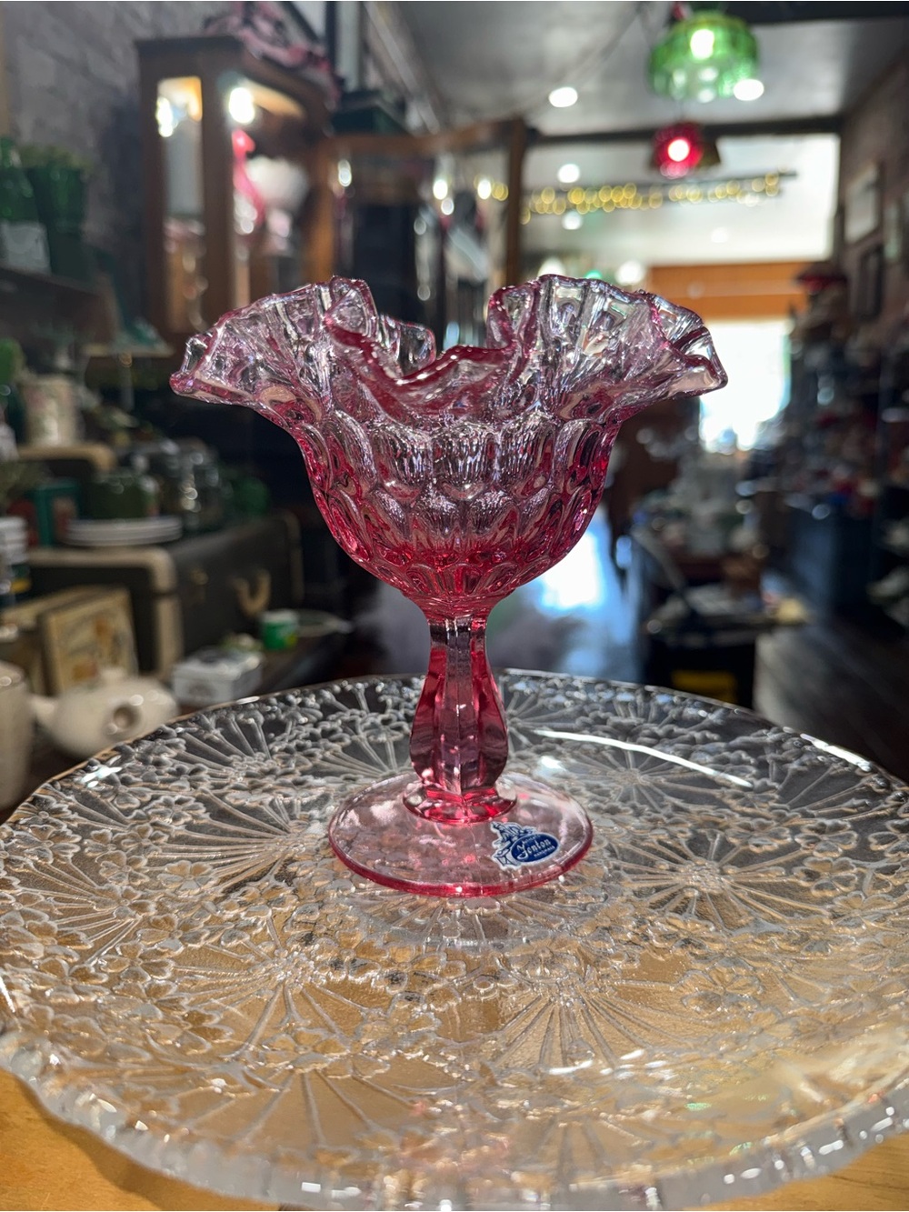 Vintage Pink Glass Compote - Fenton